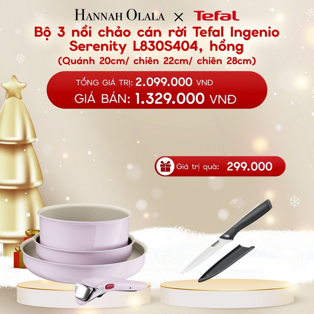  A1169_DEAL 12: BỘ 3 NỒI CHẢO CÁN RỜI TEFAL INGENIO SERENITY L827S404, QUÁNH 20CM/ CHIÊN 22CM/CHIÊN 28CM 