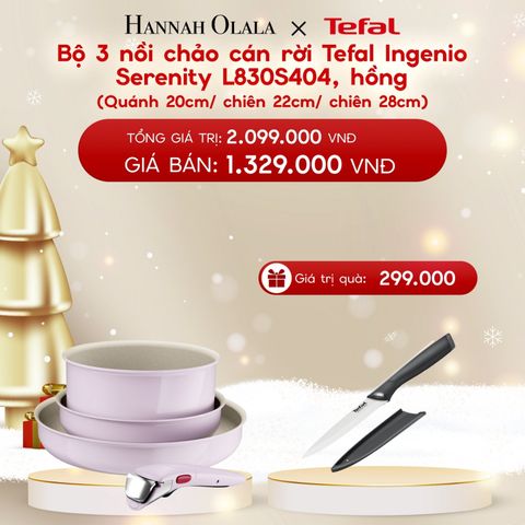  A1169_DEAL 12: BỘ 3 NỒI CHẢO CÁN RỜI TEFAL INGENIO SERENITY L827S404, QUÁNH 20CM/ CHIÊN 22CM/CHIÊN 28CM 