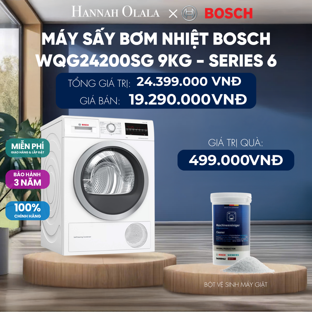  MÁY SẤY BƠM NHIỆT BOSCH WQG24200SG 9KG - SERIES 6 