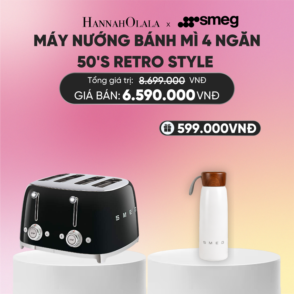  MÁY NƯỚNG BÁNH MÌ SMEG 50'S RETRO STYLE TSF03BLEU - 4 NGĂN MÀU ĐEN 