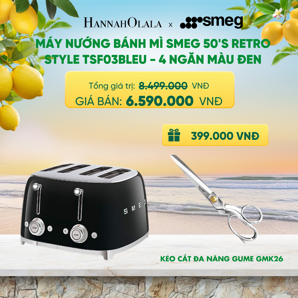  MÁY NƯỚNG BÁNH MÌ SMEG 50'S RETRO STYLE TSF03BLEU - 4 NGĂN MÀU ĐEN - A2148 