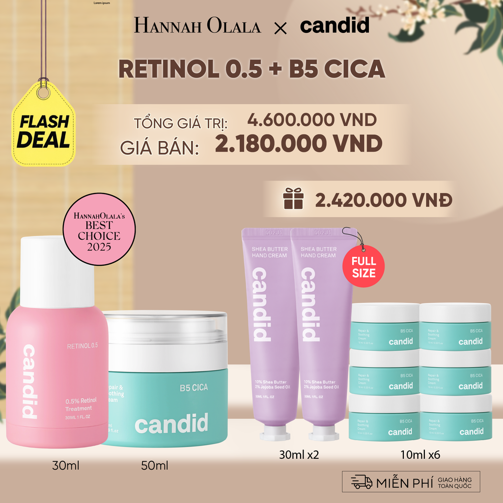  FLASHDEAL 27: RETINOL 0.5 & B5 CICA BỘ ĐÔI LÀM MỜ NẾP NHĂN VÀ DƯỠNG ẨM PHỤC HỒI CHUYÊN SÂU 
