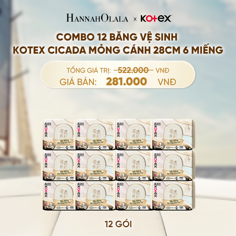  COMBO 12 BĂNG VỆ SINH KOTEX CICADA MỎNG CÁNH 28CM 6 MIẾNG - A118 