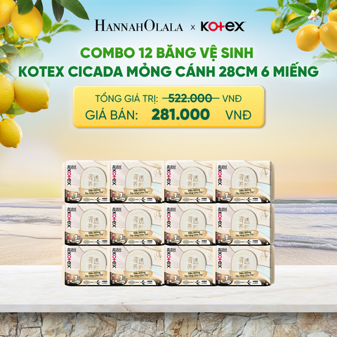  COMBO 12 BĂNG VỆ SINH KOTEX CICADA MỎNG CÁNH 28CM 6 MIẾNG - A770 