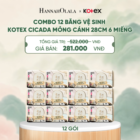  COMBO 12 BĂNG VỆ SINH KOTEX CICADA MỎNG CÁNH 28CM 6 MIẾNG 