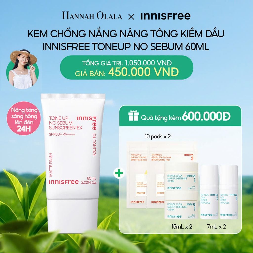 DEAL 21: KEM CHỐNG NẮNG NÂNG TÔNG KIỀM DẦU INNISFREE TONE UP NO SEBUM EX SPF 50+ PA++++ 60ML 