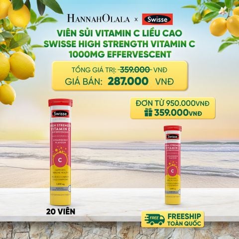  VIÊN SỦI VITAMIN C LIỀU CAO SWISSE HIGH STRENGTH VITAMIN C 1000MG EFFERVESCENT (20 VIÊN) _ DEAL 14 - A2132 