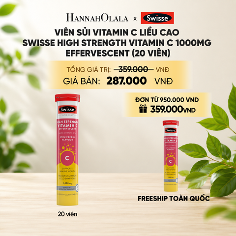  VIÊN SỦI VITAMIN C LIỀU CAO SWISSE HIGH STRENGTH VITAMIN C 1000MG EFFERVESCENT (20 VIÊN) _ DEAL 14 