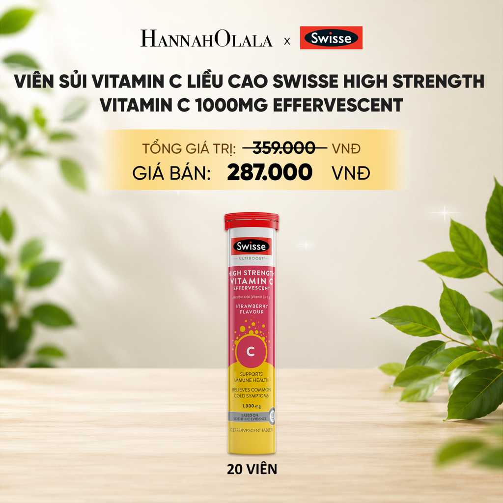  VIÊN SỦI VITAMIN C LIỀU CAO SWISSE HIGH STRENGTH VITAMIN C 1000MG EFFERVESCENT (20 VIÊN) _ DEAL 14 