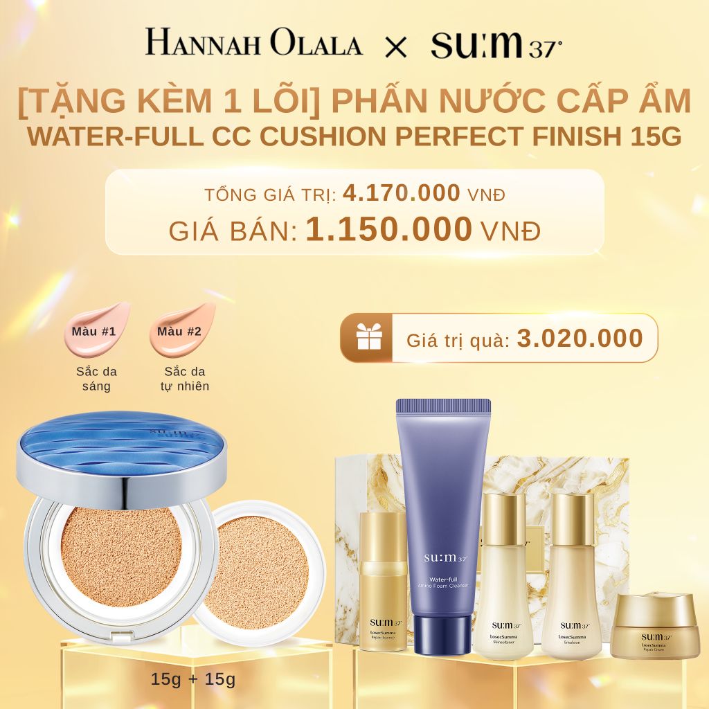  C632_DEAL 28: [TẶNG KÈM 1 LÕI] PHẤN NƯỚC CẤP ẨM SU:M37 WATER-FULL CC CUSHION PERFECT FINISH 15G 