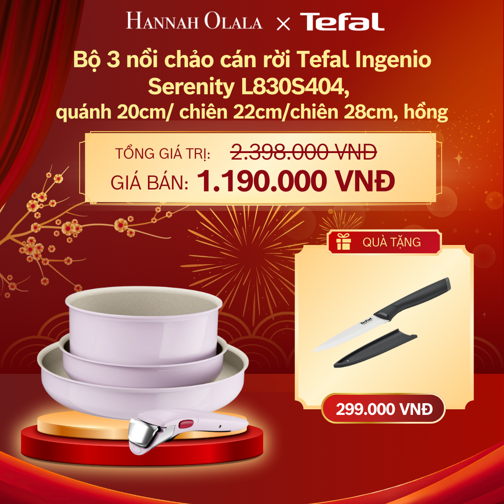  DEAL 13: BỘ 3 NỒI CHẢO CÁN RỜI TEFAL INGENIO SERENITY L827S404, QUÁNH 20CM/ CHIÊN 22CM/CHIÊN 28CM 