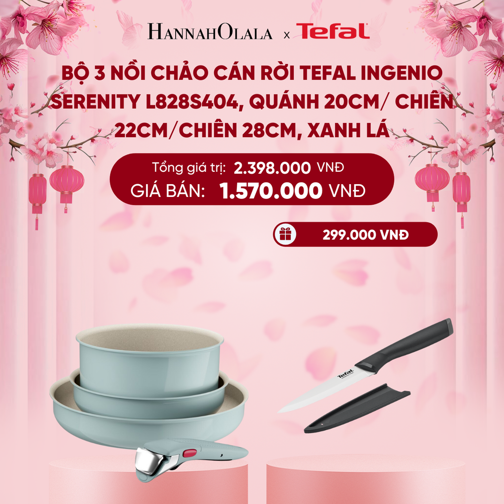  A117_DEAL 12: BỘ 3 NỒI CHẢO CÁN RỜI TEFAL INGENIO SERENITY L827S404, QUÁNH 20CM/ CHIÊN 22CM/CHIÊN 28CM 