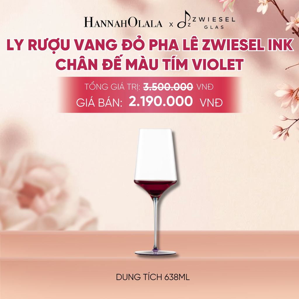  LY RƯỢU VANG PHA LÊ ZWIESEL INK CHÂN ĐẾ MÀU TÍM VIOLET - A846 