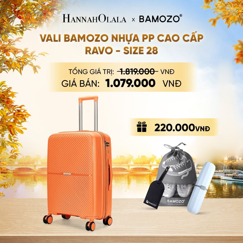  DEAL 6: VALI BAMOZO RAVO NHỰA PP CAO CẤP CHỐNG VỠ (TẶNG THẺ TAG DA CHỐNG THẤT LẠC + TÚI ĐỰNG GIÀY XÁM + HỘP ĐỰNG BÀN CHẢI) - E1290 
