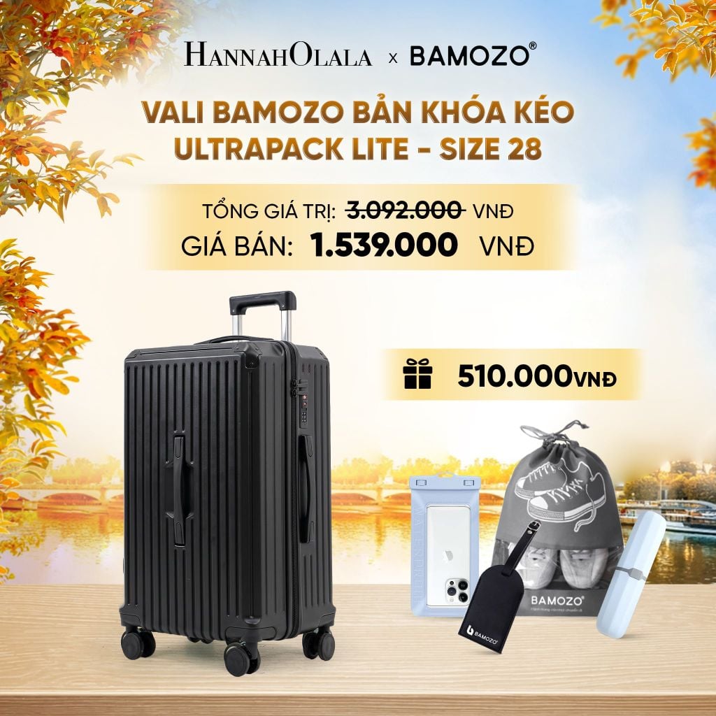  DEAL 11: VALI BAMOZO ULTRAPACK LITE CAO CẤP BẢN KHÓA KÉO ( (TẶNG TAG VALI DA + TÚI ĐỰNG ĐIỆN THOẠI CHỐNG NƯỚC + TÚI ĐỰNG GIÀY + HỘP ĐỰNG BÀN CHẢI) - E1942 