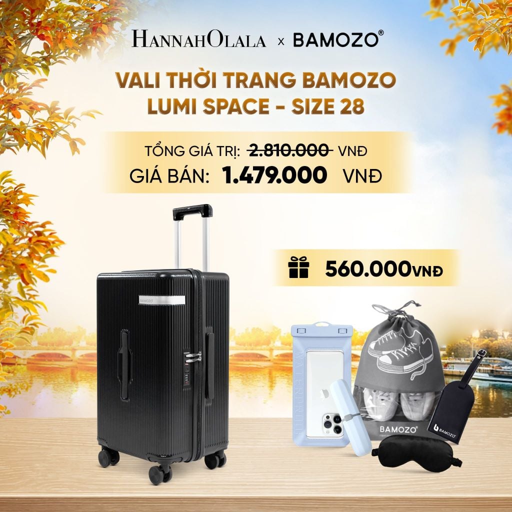  DEAL 1: VALI BAMOZO LUMISPACE CAO CẤP (TẶNG TAG VALI DA + TÚI ĐỰNG ĐIỆN THOẠI CHỐNG NƯỚC + TÚI ĐỰNG GIÀY + HỘP ĐỰNG BÀN CHẢI + BỊT MẮT) - E1917 