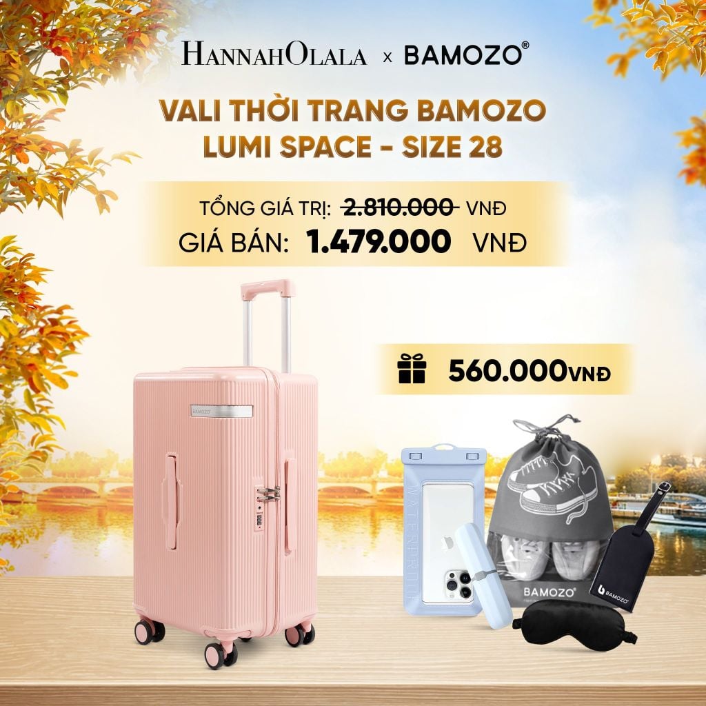  DEAL 1: VALI BAMOZO LUMISPACE CAO CẤP (TẶNG TAG VALI DA + TÚI ĐỰNG ĐIỆN THOẠI CHỐNG NƯỚC + TÚI ĐỰNG GIÀY + HỘP ĐỰNG BÀN CHẢI + BỊT MẮT) - E1917 
