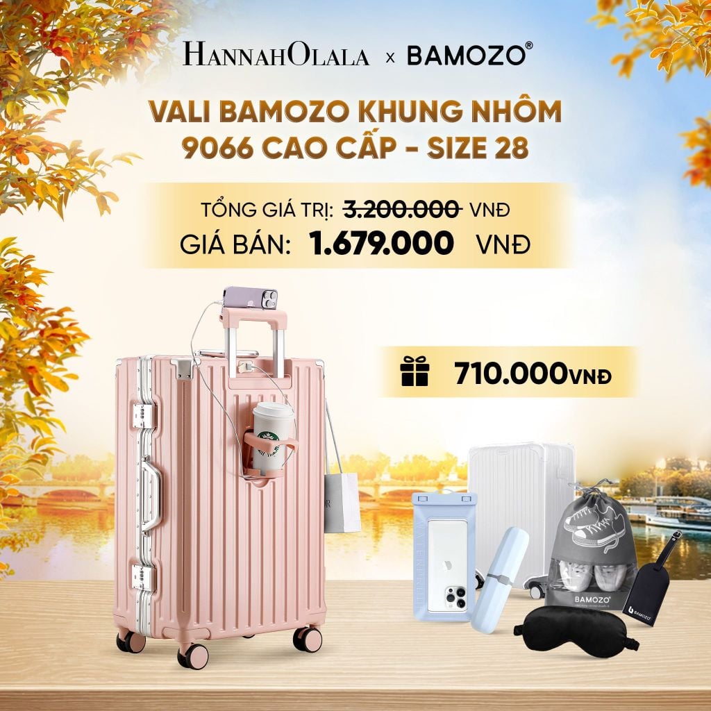  DEAL 2: VALI BAMOZO KHUNG NHÔM 9066 BẢN CAO CẤP (TẶNG BỌC VALI CC TRONG SUỐT + HỘP ĐỰNG BÀN CHẢI + TÚI ĐỰNG GIÀY XÁM + TÚI ĐỰNG ĐIỆN THOẠI CHỐNG NƯỚC + BỊT MẮT) - E1988 
