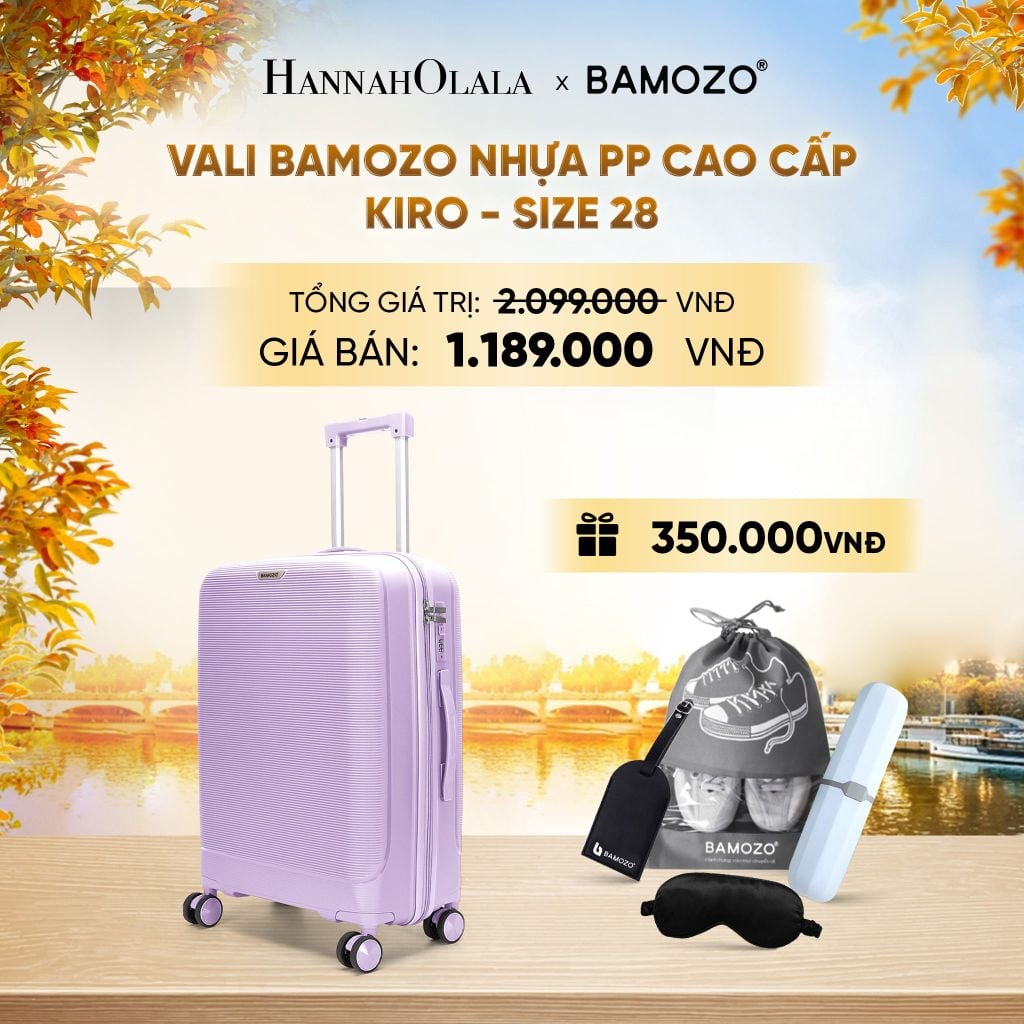  DEAL 7: VALI BAMOZO KIRO NHỰA PP CAO CẤP CHỐNG VỠ, CHỐNG RẠCH (TẶNG TAG DA + TÚI ĐỰNG GIÀY + HỘP ĐỰNG BÀN CHẢI + BỊT MẮT LỤA SATIN) - E1303 