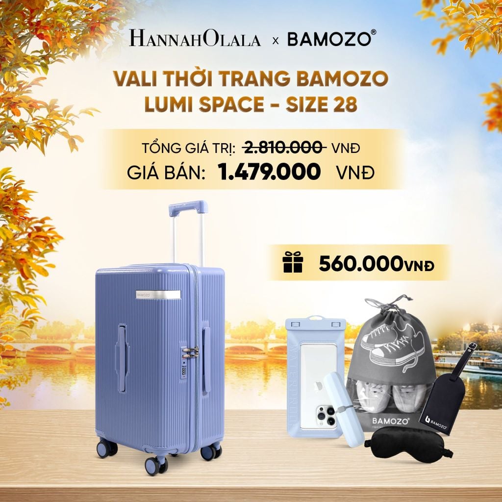 DEAL 1: VALI BAMOZO LUMISPACE CAO CẤP (TẶNG TAG VALI DA + TÚI ĐỰNG ĐIỆN THOẠI CHỐNG NƯỚC + TÚI ĐỰNG GIÀY + HỘP ĐỰNG BÀN CHẢI + BỊT MẮT) - E1917 