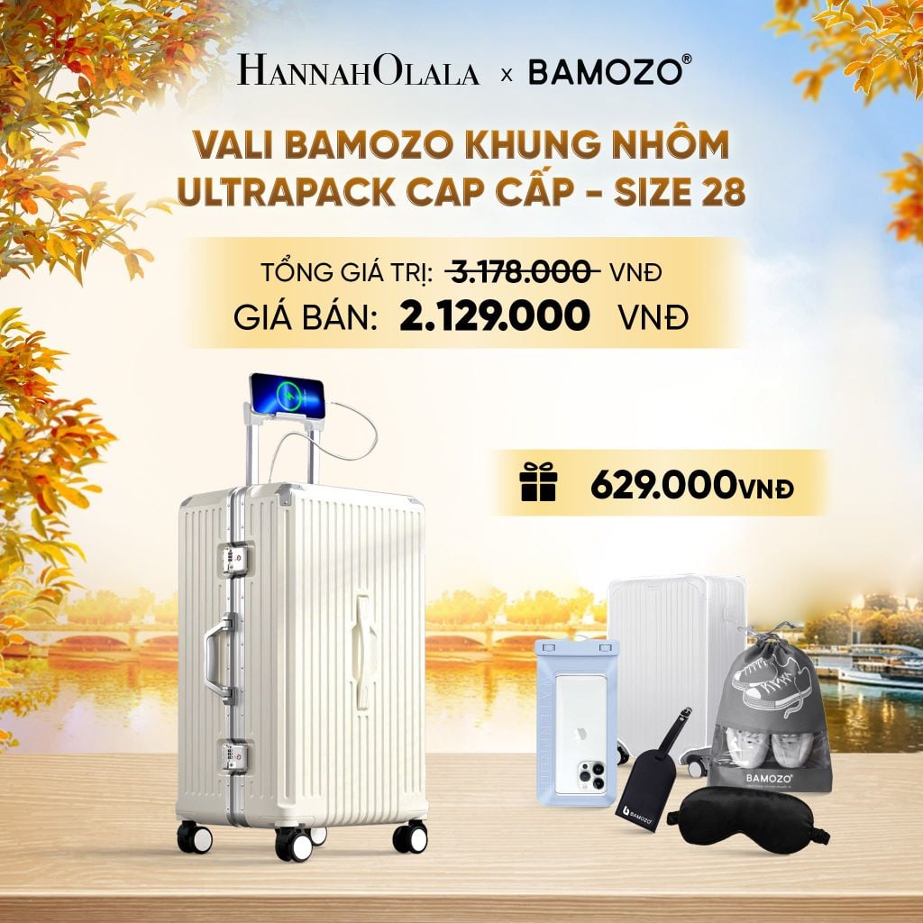  DEAL 4: VALI BAMOZO KHUNG NHÔM ULTRAPACK CAO CẤP (TẶNG TÚI ĐỰNG GIÀY + BỌC VALI CC TRONG SUỐT + THẺ TAG DA CHỐNG THẤT LẠC + BỊT MẮT LỤA + TÚI ĐỰNG ĐIỆN THOẠI CHỐNG NƯỚC) - E1271 