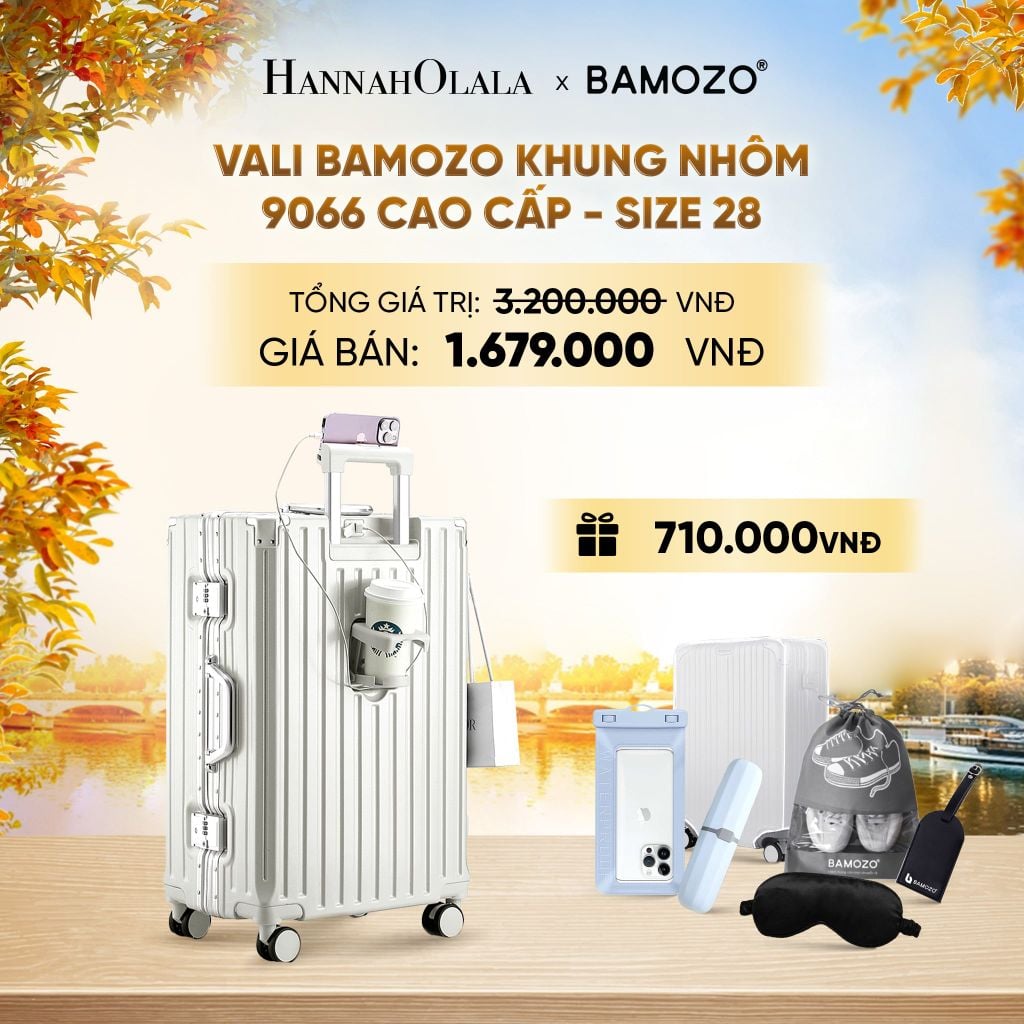  DEAL 2: VALI BAMOZO KHUNG NHÔM 9066 BẢN CAO CẤP (TẶNG BỌC VALI CC TRONG SUỐT + HỘP ĐỰNG BÀN CHẢI + TÚI ĐỰNG GIÀY XÁM + TÚI ĐỰNG ĐIỆN THOẠI CHỐNG NƯỚC + BỊT MẮT) - E1988 