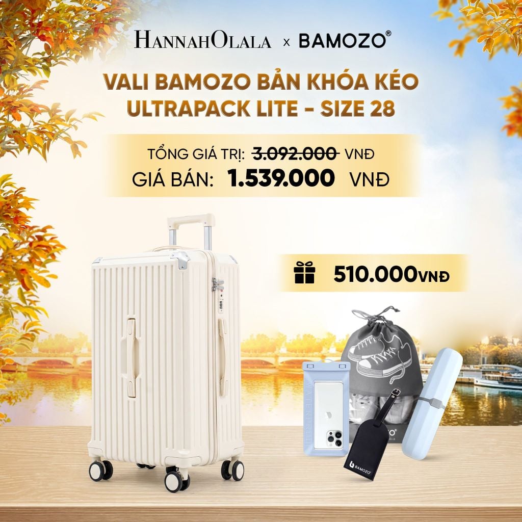  DEAL 11: VALI BAMOZO ULTRAPACK LITE CAO CẤP BẢN KHÓA KÉO ( (TẶNG TAG VALI DA + TÚI ĐỰNG ĐIỆN THOẠI CHỐNG NƯỚC + TÚI ĐỰNG GIÀY + HỘP ĐỰNG BÀN CHẢI) - E1942 