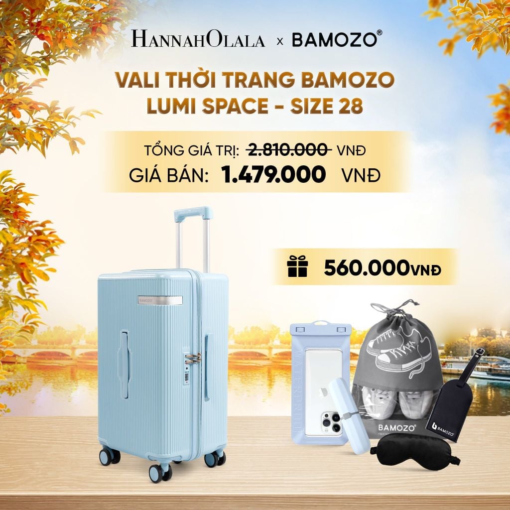  DEAL 1: VALI BAMOZO LUMISPACE CAO CẤP (TẶNG TAG VALI DA + TÚI ĐỰNG ĐIỆN THOẠI CHỐNG NƯỚC + TÚI ĐỰNG GIÀY + HỘP ĐỰNG BÀN CHẢI + BỊT MẮT) - E1917 