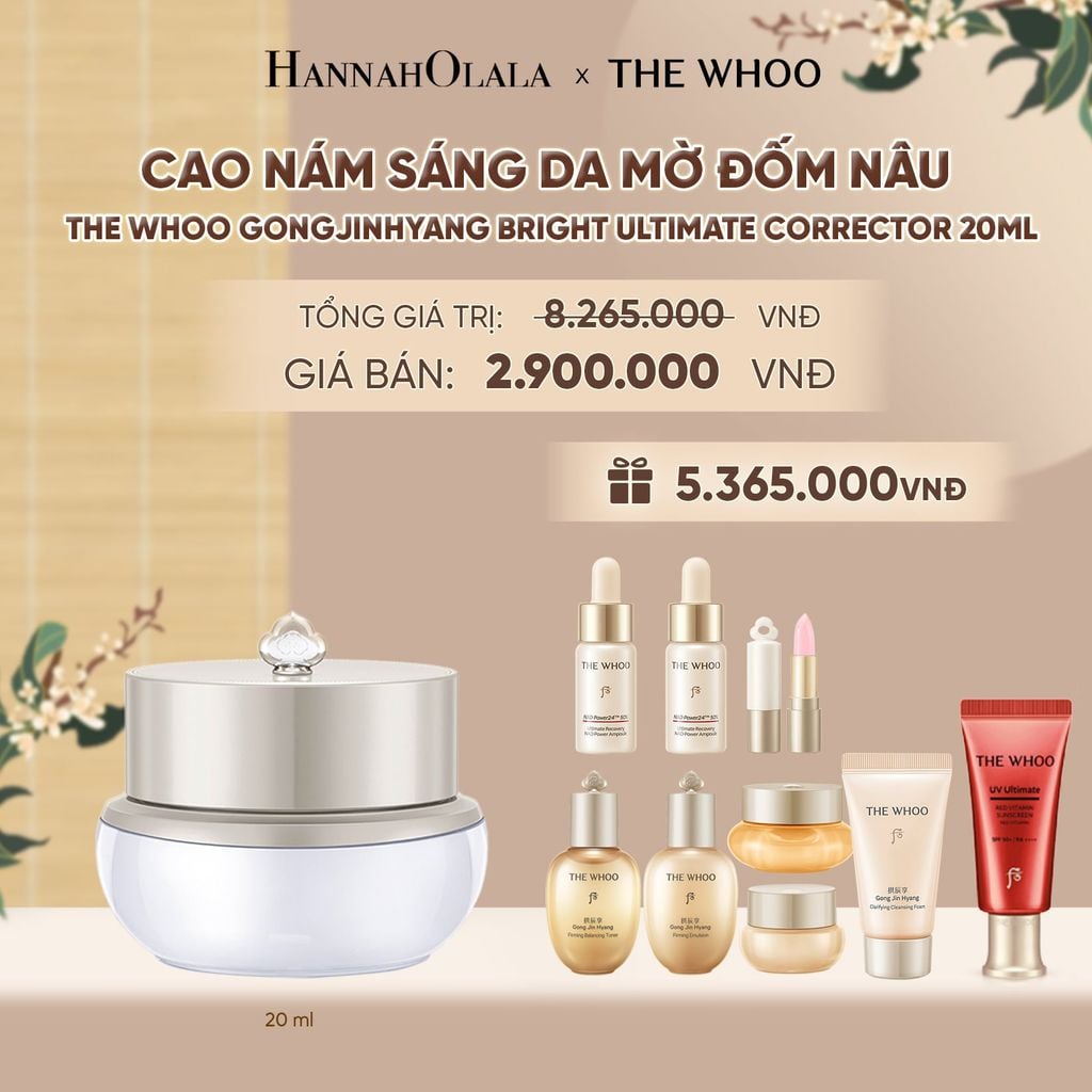  CAO NÁM SÁNG DA MỜ ĐỐM NÂU THE WHOO GONGJINHYANG BRIGHT ULTIMATE CORRECTOR 20ML - A104 