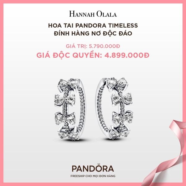  A57_DEAL 50: BÔNG TAI PANDORA TIMELESS ĐÍNH HÀNG NƠ ĐỘC ĐÁO 