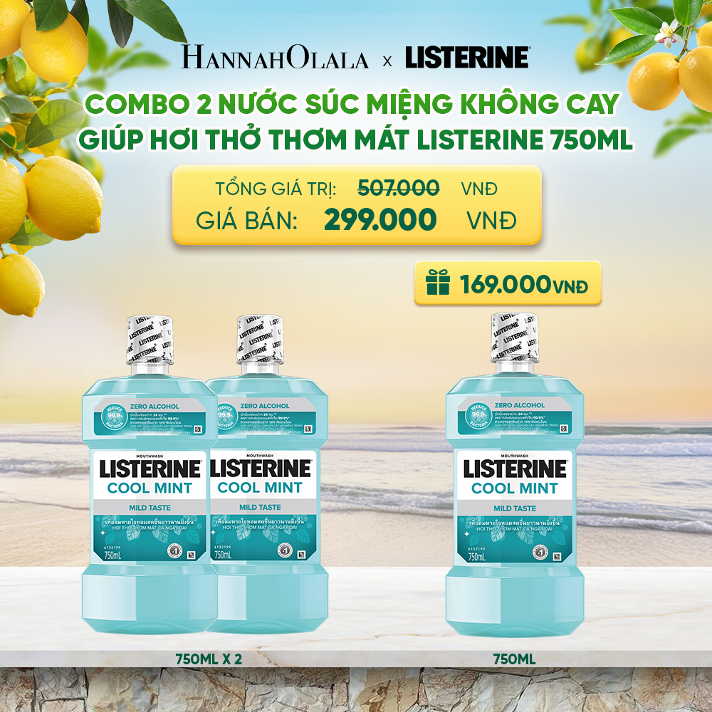  MUA 2 TẶNG 1 NƯỚC SÚC MIỆNG LISTERINE KHÔNG CAY GIÚP HƠI THỞ THƠM MÁT COOL MINT ZERO 750ML - A2022 