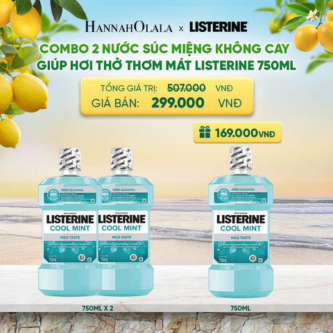  MUA 2 TẶNG 1 NƯỚC SÚC MIỆNG LISTERINE KHÔNG CAY GIÚP HƠI THỞ THƠM MÁT COOL MINT ZERO 750ML - A2022 
