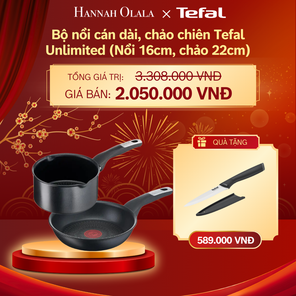  DEAL 14: BỘ NỒI CÁN DÀI, CHẢO CHIÊN TEFAL UNLIMITED (NỒI 16CM, CHẢO 22CM) 