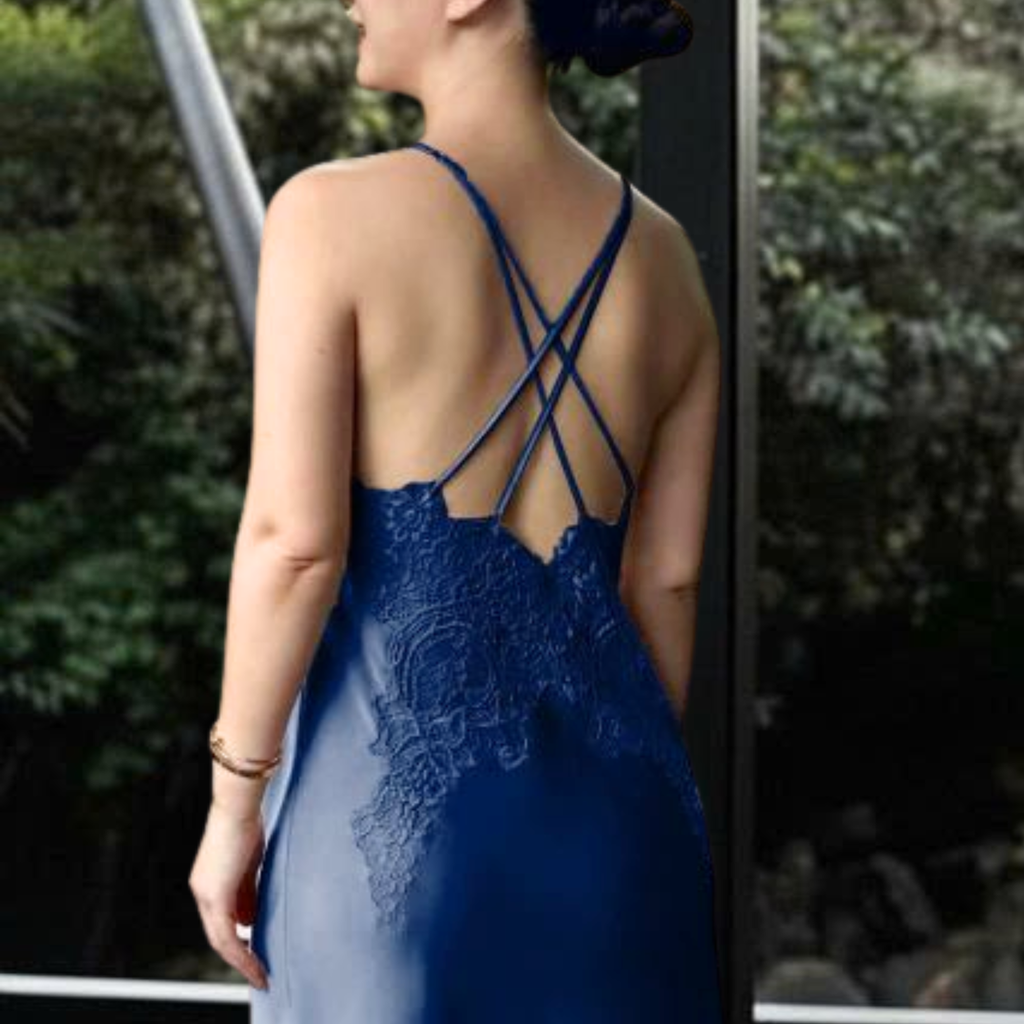  DEAL 11C: ĐẦM NGỦ DÂY ĐÔI CHÉO SAU LƯNG - MÀU XANH ĐEN 