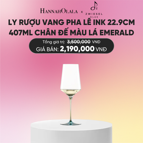  LY RƯỢU VANG PHA LÊ ZWIESEL INK CHÂN ĐẾ MÀU XANH LÁ EMERALD 