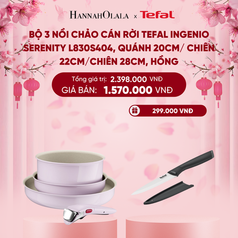  DEAL 12: BỘ 3 NỒI CHẢO CÁN RỜI TEFAL INGENIO SERENITY L827S404, QUÁNH 20CM/ CHIÊN 22CM/CHIÊN 28CM 