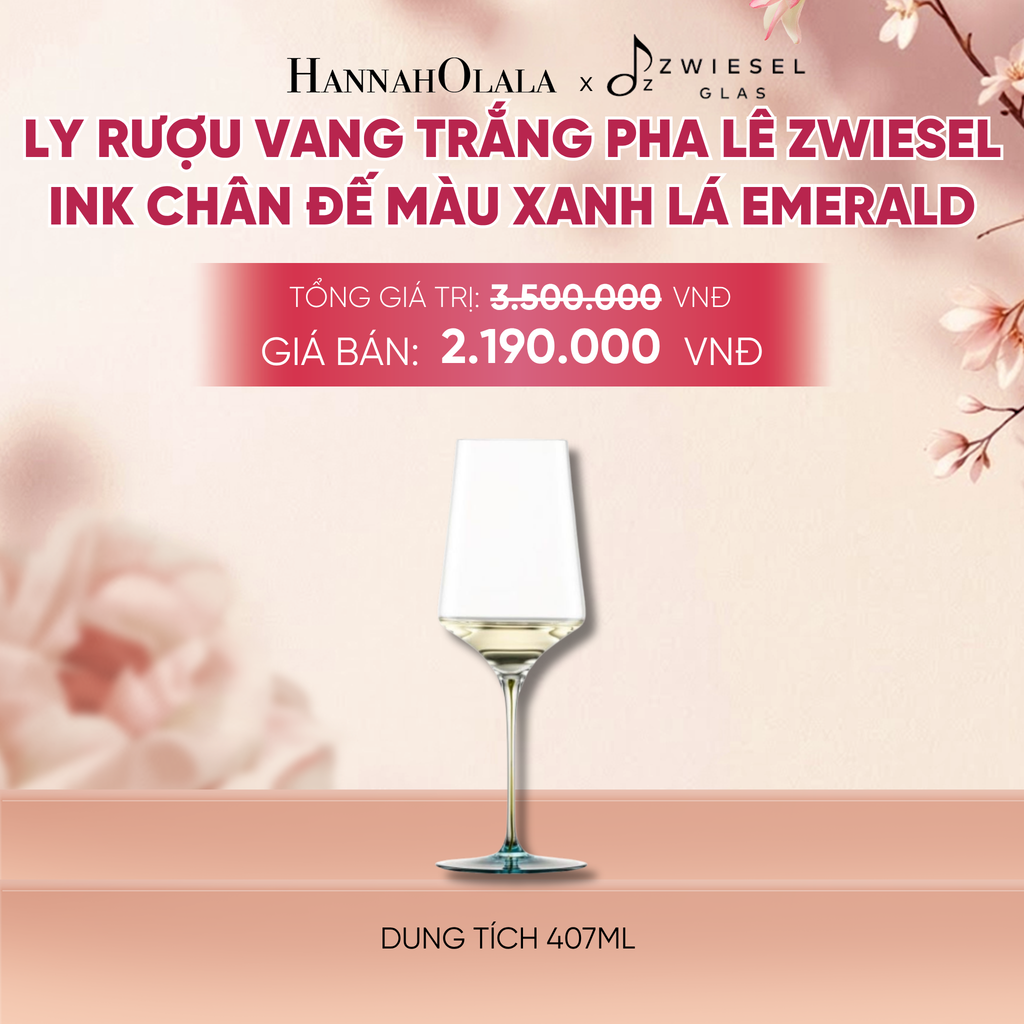  LY RƯỢU VANG PHA LÊ ZWIESEL INK CHÂN ĐẾ MÀU XANH LÁ EMERALD - A849 