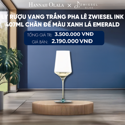  LY RƯỢU VANG PHA LÊ ZWIESEL INK CHÂN ĐẾ MÀU XANH LÁ EMERALD 