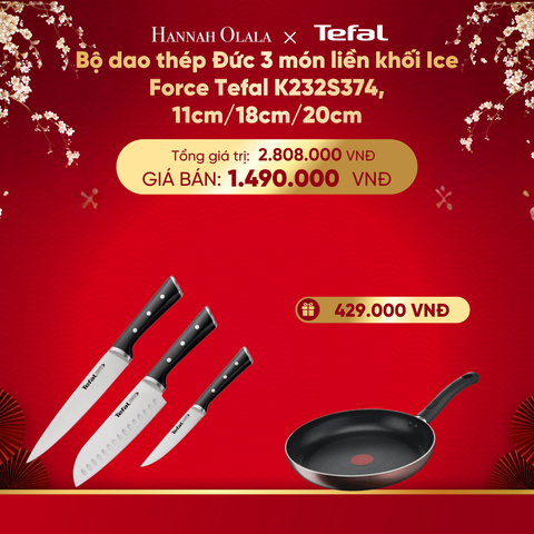  DEAL 14.1: BỘ DAO THÉP ĐỨC 3 MÓN LIỀN KHỐI ICE FORCE TEFAL K232S374, 11CM/18CM/20CM 