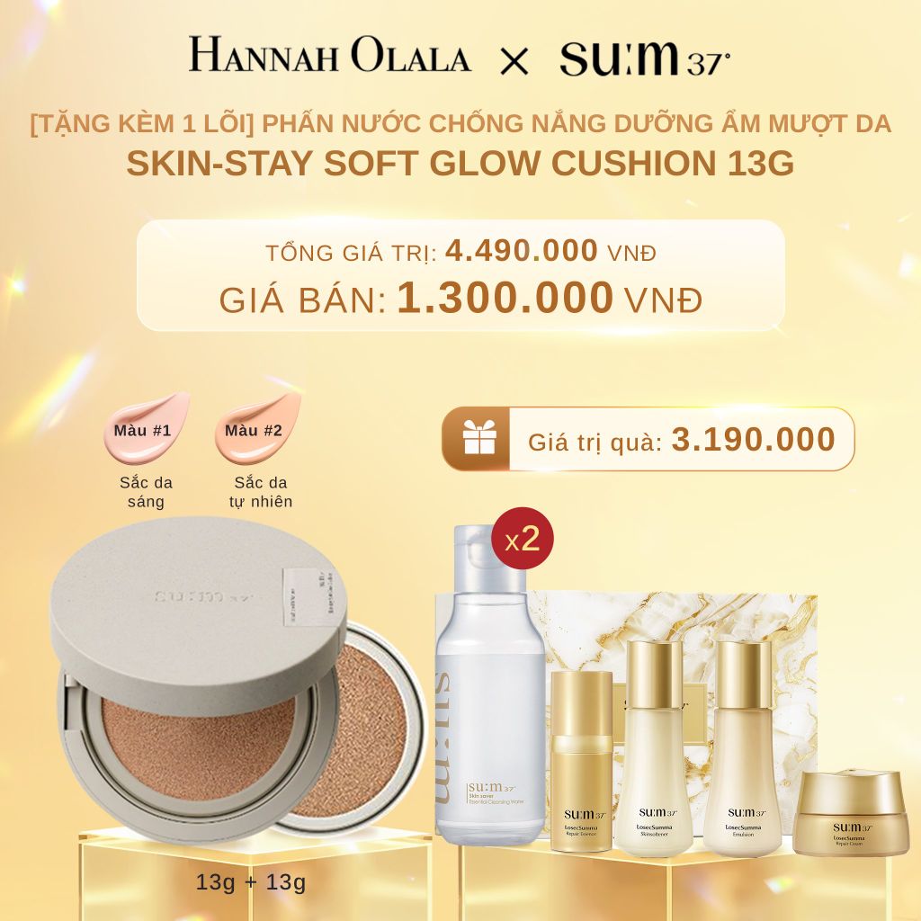  C634_DEAL 29: [TẶNG KÈM 1 LÕI] PHẤN NƯỚC CHỐNG NẮNG DƯỠNG ẨM MƯỢT DA SUM37 SKIN-STAY SOFT GLOW CUSHION 