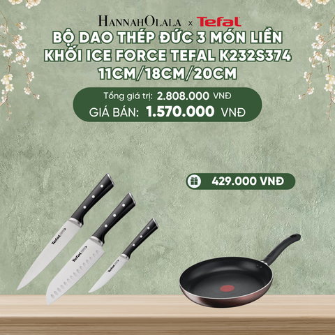  DEAL 14.1: BỘ DAO THÉP ĐỨC 3 MÓN LIỀN KHỐI ICE FORCE TEFAL K232S374, 11CM/18CM/20CM 