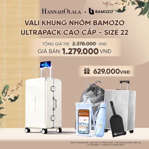  VALI BAMOZO KHUNG NHÔM ULTRAPACK CAO CẤP (TẶNG TÚI ĐỰNG GIÀY + BỌC VALI CC TRONG SUỐT + THẺ TAG DA CHỐNG THẤT LẠC + Ô CHE NẮNG + TÚI ĐỰNG ĐT CHỐNG NƯỚC) - A2548 