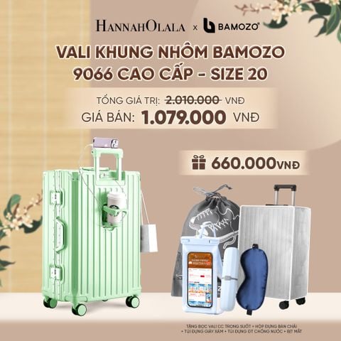  VALI BAMOZO KHUNG NHÔM 9066 BẢN CAO CẤP (TẶNG BỌC VALI CC TRONG SUỐT + HỘP ĐỰNG BÀN CHẢI + TÚI ĐỰNG GIÀY XÁM + TÚI ĐỰNG ĐT CHỐNG NƯỚC + BỊT MẮT) - A2508 