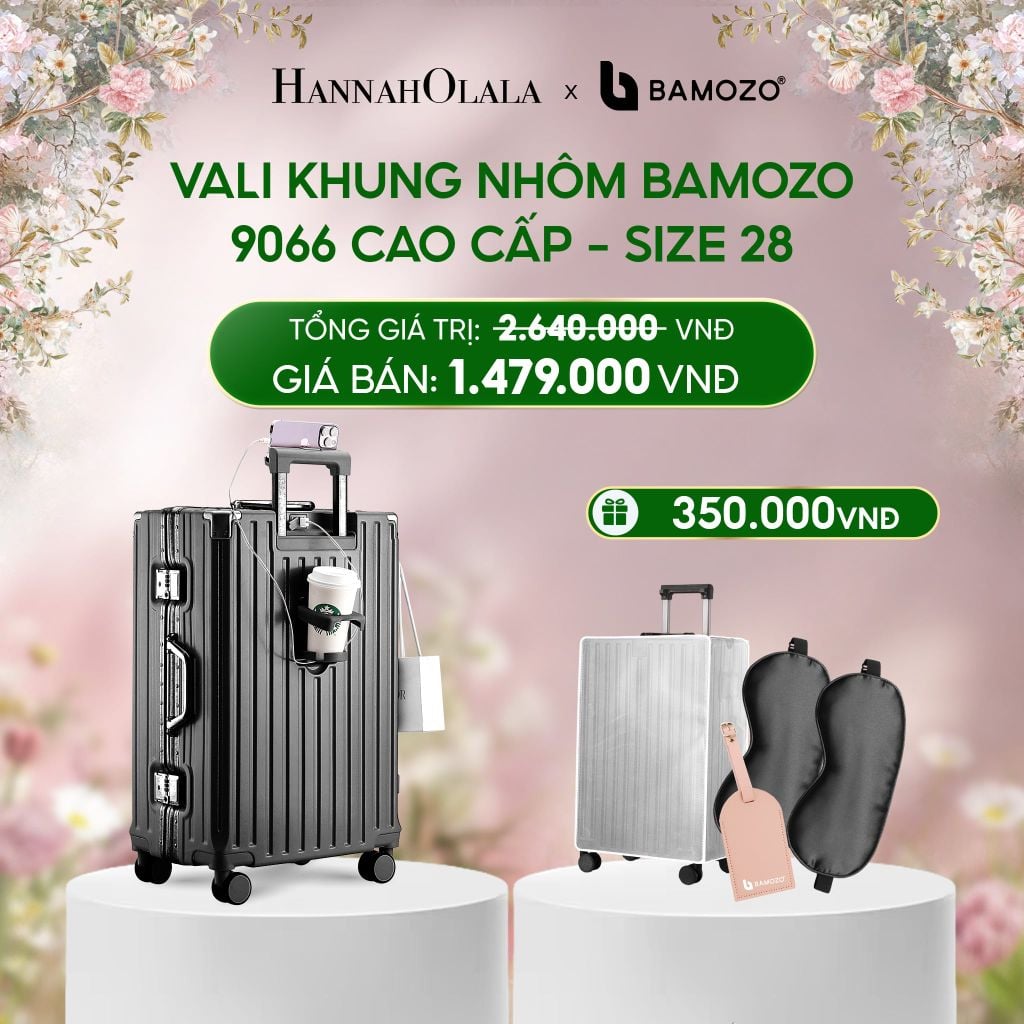  E1527_DEAL 2: VALI BAMOZO KHUNG NHÔM 9066 BẢN CAO CẤP (TẶNG BỌC VALI CC TRONG SUỐT + THẺ TAG DA CHỐNG THẤT LẠC + TÚI TOTE) 