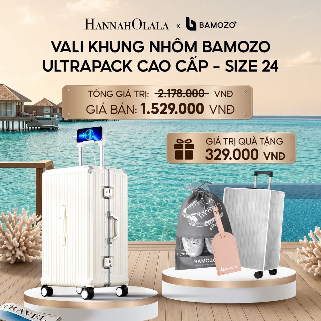  VALI BAMOZO KHUNG NHÔM ULTRAPACK CAO CẤP (TẶNG BỌC VALI CC TRONG SUỐT + THẺ TAG DA CHỐNG THẤT LẠC + TÚI ĐỰNG GIÀY)_ D852 