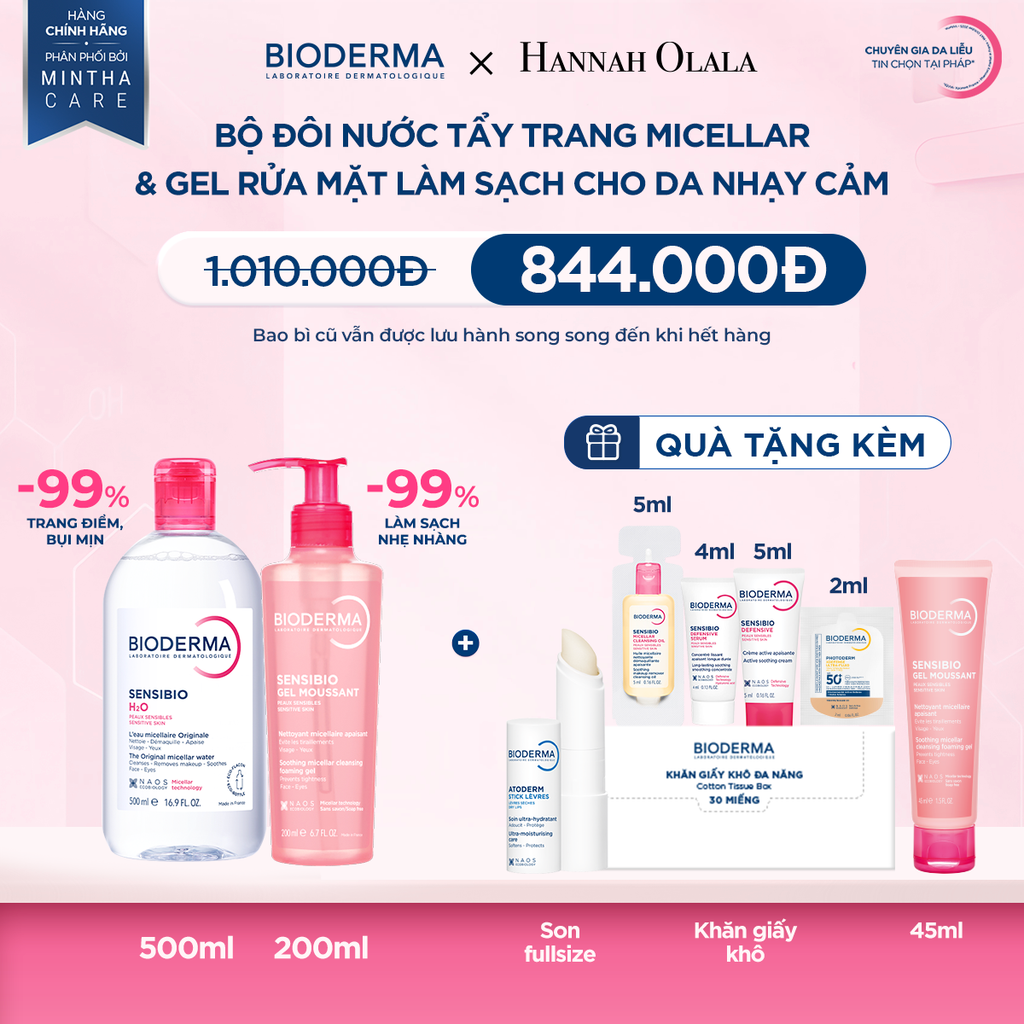  BỘ ĐÔI NƯỚC TẨY TRANG MICELLAR VÀ GEL RỬA MẶT LÀM SẠCH TOÀN DIỆN CHO DA NHẠY CẢM - M02 