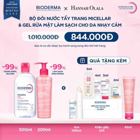  BỘ ĐÔI NƯỚC TẨY TRANG MICELLAR VÀ GEL RỬA MẶT LÀM SẠCH TOÀN DIỆN CHO DA NHẠY CẢM 