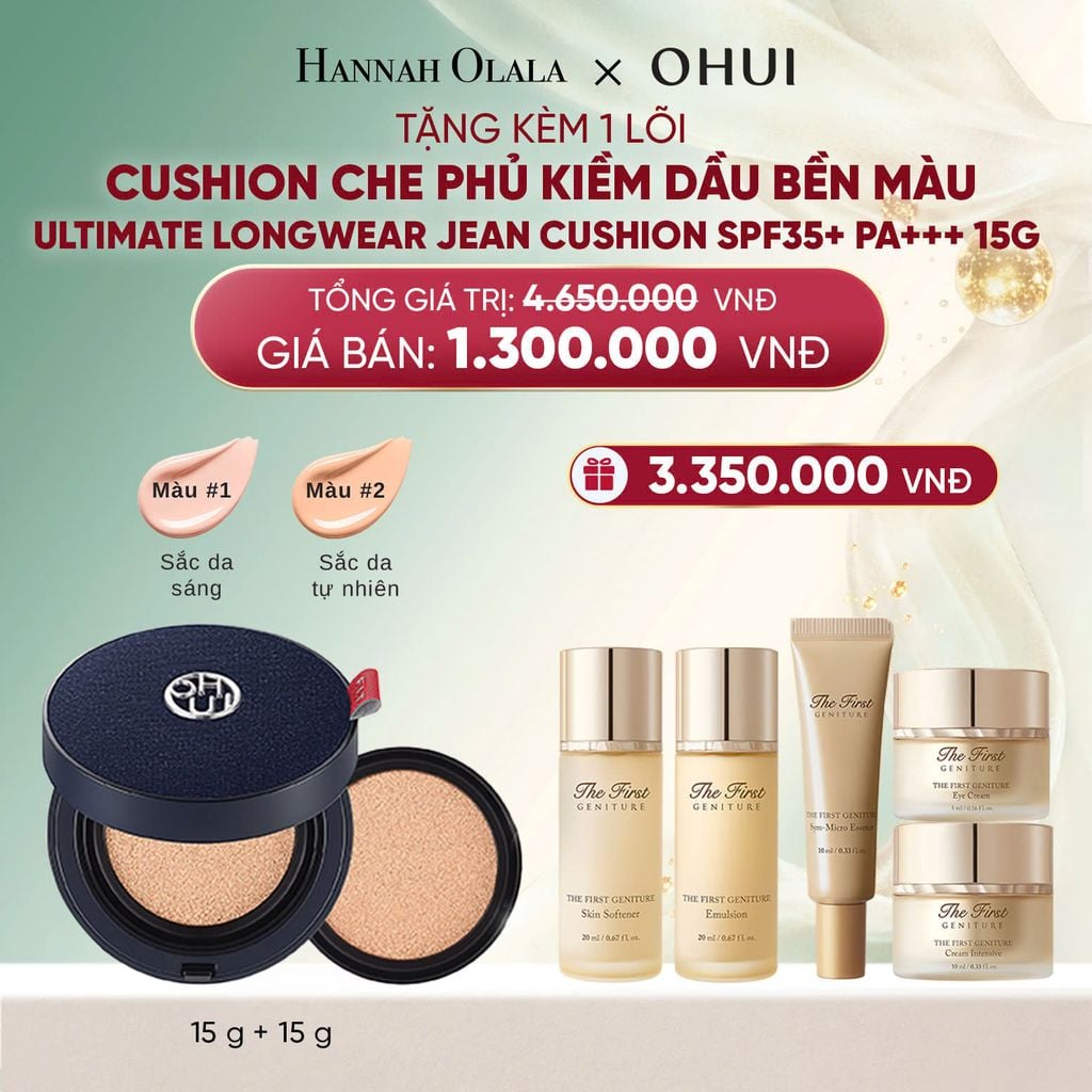  DEAL 44: [TẶNG KÈM 1 LÕI] CUSHION CHE PHỦ KIỀM DẦU BỀN MÀU OHUI ULTIMATE LONGWEAR JEAN CUSHION SPF35+ PA+++ 15G 