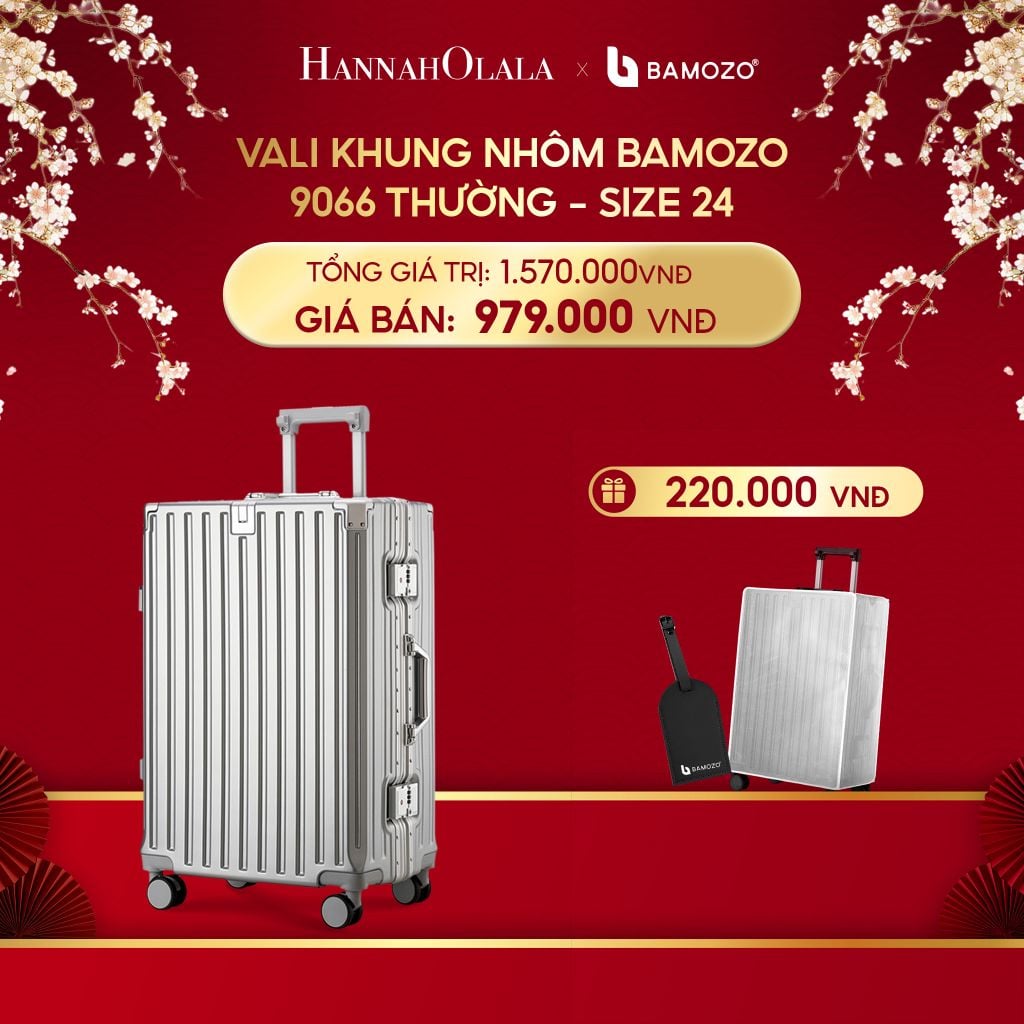  A985_DEAL 3: VALI BAMOZO KHUNG NHÔM 9066 BẢN THƯỜNG (TẶNG BỌC VALI TRONG SUỐT + TAG HÀNH LÝ DA) 