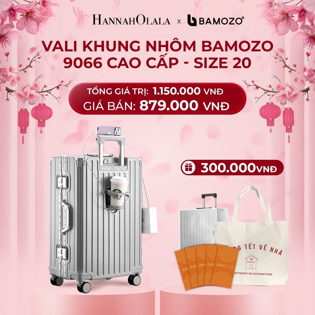  DEAL 2: VALI BAMOZO KHUNG NHÔM 9066 BẢN CAO CẤP (TẶNG BỌC VALI CC TRONG SUỐT + TỆP LÌ XÌ TẾT + TÚI TOTE) 